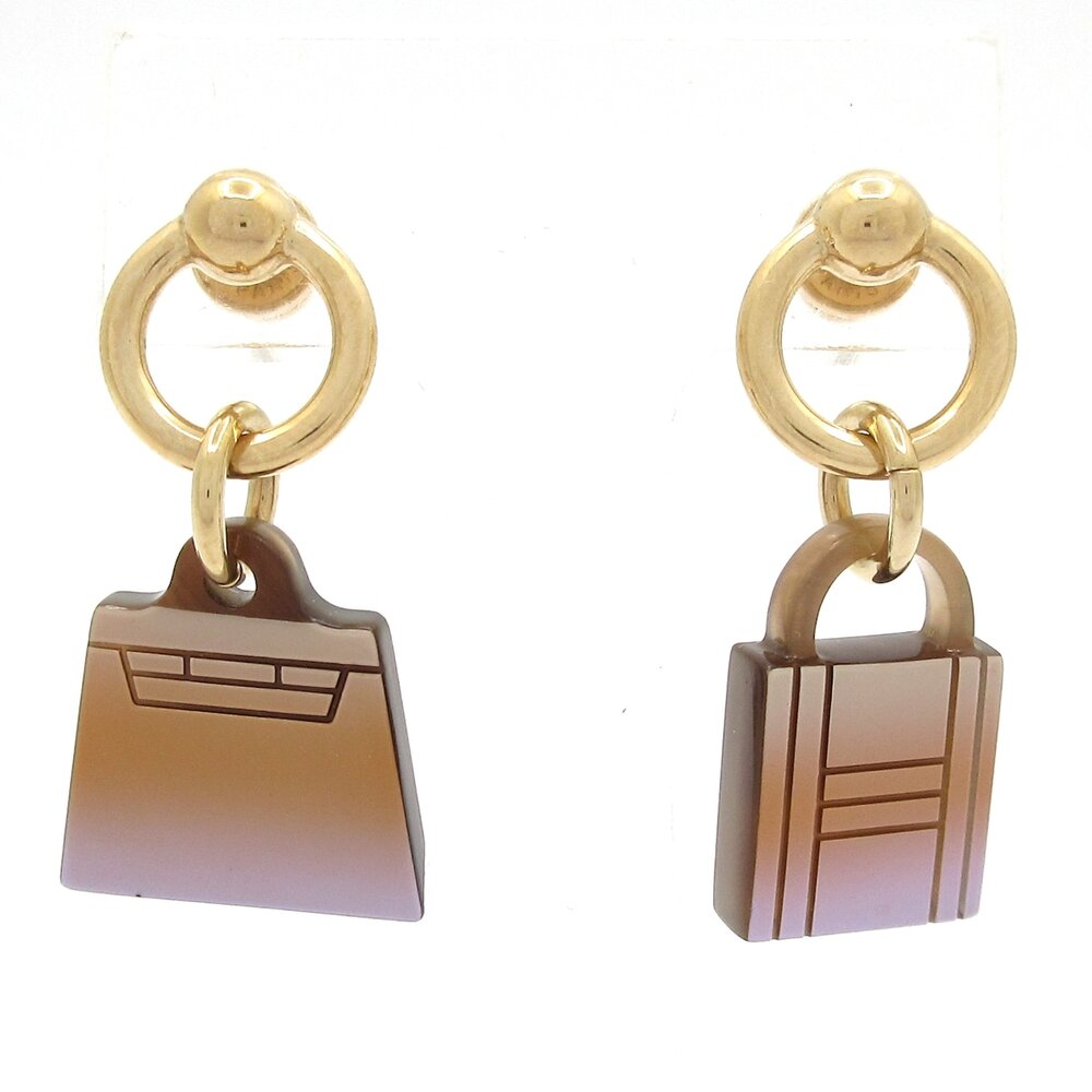 Hermès Earrings Gold Pink Beige Hardware Plastic